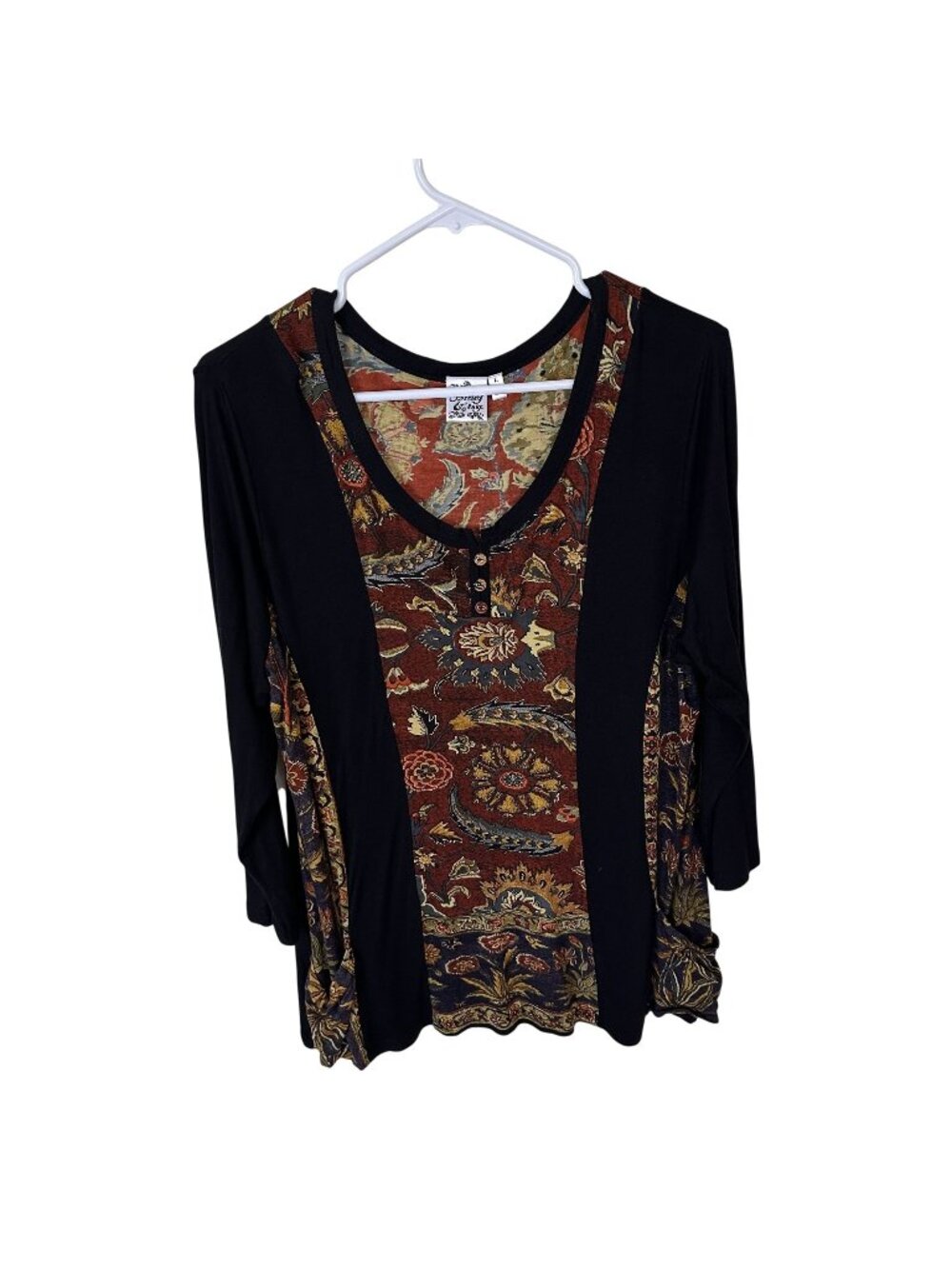 Parsley & Sage Womens Tunic Top Large Boho Floral Pockets Black Earthy